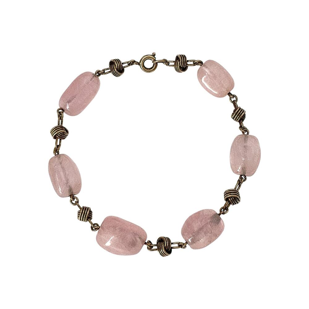 Vintage 830 Silver and Rose Quartz Knot Link Bracelet Mid Century